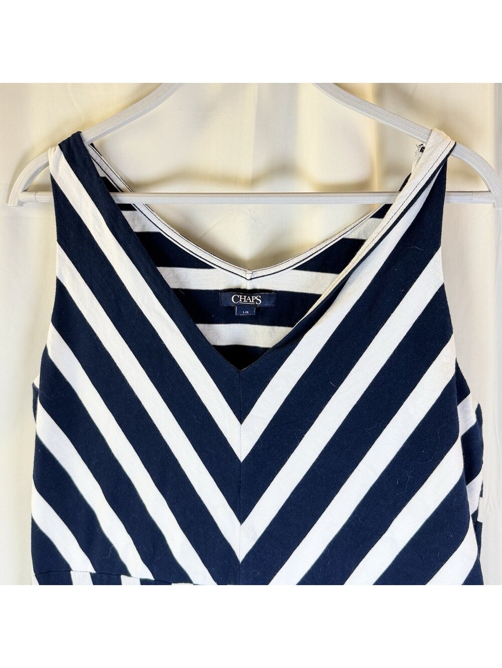 Chaps Womens Large Navy White Striped  Dress Sleeveless V Neck Cotton Summer - Picture 4 of 12
